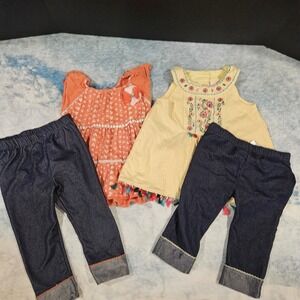Little Lass Girls 4T Outfit Bundle 2 Tops 2 Capri Pants Floral Boho Set